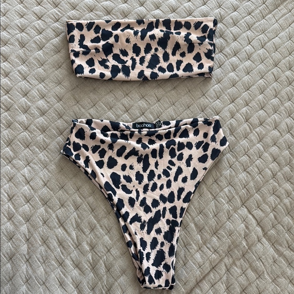 Boohoo Animal Print Bandeau Bikini